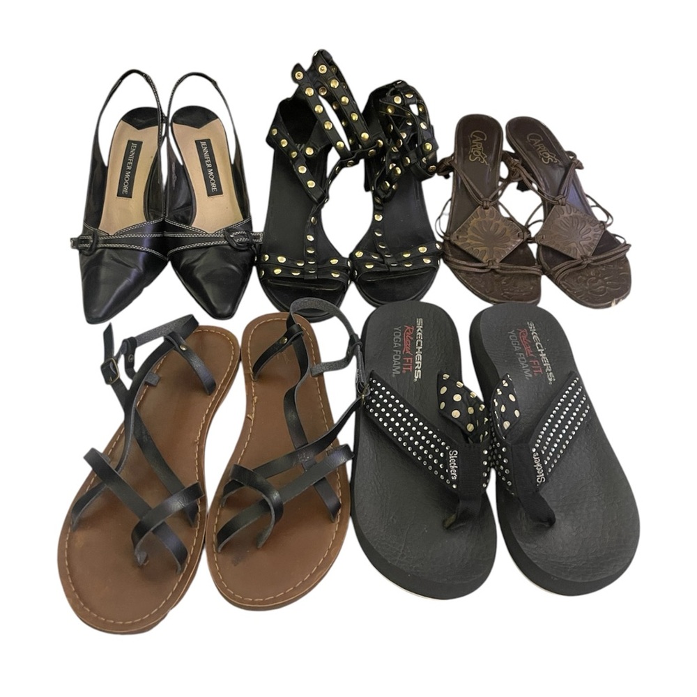 5 Pairs Women’s Size 7 Shoes Sandals Heels Bundle Dress Shoes Black‎ & Brown